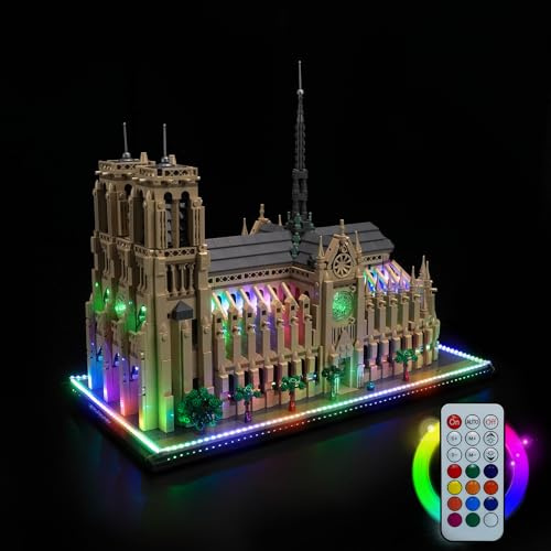 LocoLee Dazzling Color Led Light Set Compatible with Lego 21061 Notre-Dame de Paris Led Decoration Lighting Kit Compatible with Lego 21061 Building Blocks Model,Only Lights Set,No Model