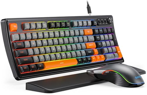 SABLUTE Gaming Keyboard and Mouse, Quiet Membrane Keyboard with RGB Backlit, PC Gaming Keyboard with Multimedia Knob, Anti-Ghosting, Ergonomic Wrist Rest & 3200 DPI Mouse for Gamer/Office