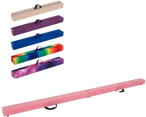 GYMAX 7FT/9FT Folding Gymnastics Balance Beam, Professional Training Beam with Carry Handles, Solid Wood Base and Anti-slip Bottom, Floor Gymnastics Equipment for Home Gym (Pink, 9FT)