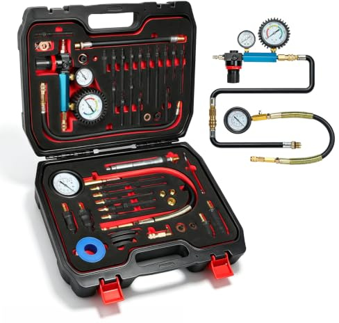 46PCS Compression and Cylinder Leak-Down Tester for Petrol & Diesel Engines | Dual Gauge, 0-700 PSI / 0-50 Bar, Ideal for HDi, TDCi, Pumpe Duse Engines (Not Compatible with Cummins Engines)