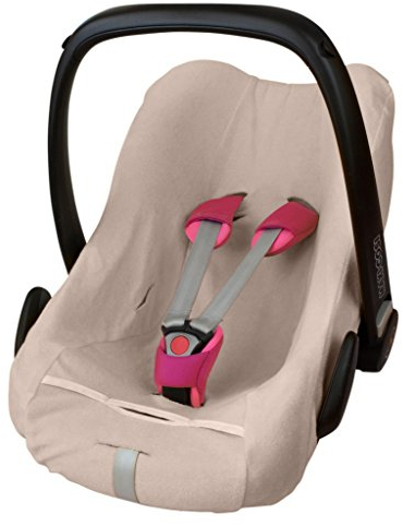 ByBoom - Frottee Sommerbezug, Schonbezug für Babyschale, Autositz, z.B. Maxi Cosi CabrioFix, City, Pebble; Designed in Germany, MADE IN EU, Farbe:Beige