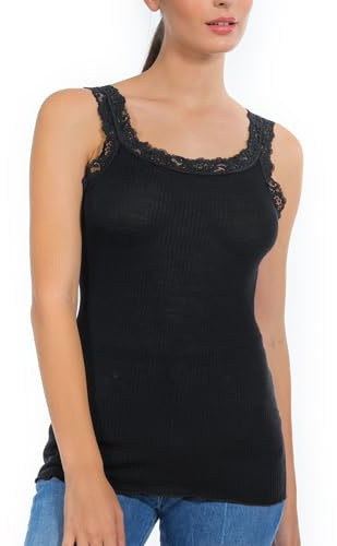EGI Canottiera Donna Lana Seta Elegante Pizzo Made in Italy Sottogiacca Intimo Top Donna, Art. 1491 (S-M, Nero)