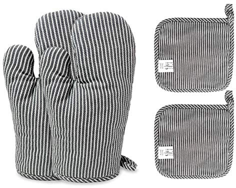 4Pcs Oven Mitts and Pot Holders, Heat Resistant Oven Mitts Set with Pothholder,Heat Resistant Microwave Gloves Safe for Baking,Cooking, BBQ