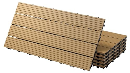 ECD Germany Piastrelle per Pavimenti da Esterno Piastrelle per Terrazze in WPC 60x30 cm Set di 30 Pezzi 5m ² Colore Teak con Aspetto Legno Piastrelle da Giardino con Drenaggio e Sistema Plug-in