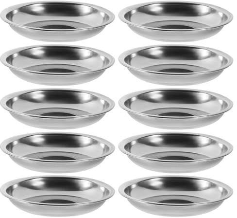 Cabilock 10Pcs Stainless Steel Sauce Dish Round Soy Food Dipping Bowls Mini Appetizer Plates Saucers Bowl Seasoning Dish Saucer Plate for Restaurant Home (10cm)