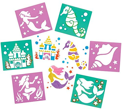 Baker Ross FE203 Mermaid Stencils - Pack of 8, Plastic Stencils for Children, Art Set for Kids to Create and Design Themed Books, Cards and Pictures