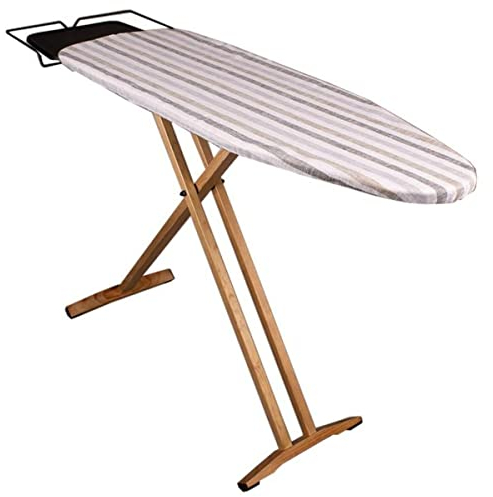 Table à Repasser Pliable NUBAR Bois Massif 130x47cm & Repose Centrale Vapeur Housse Coton Haute Qualité