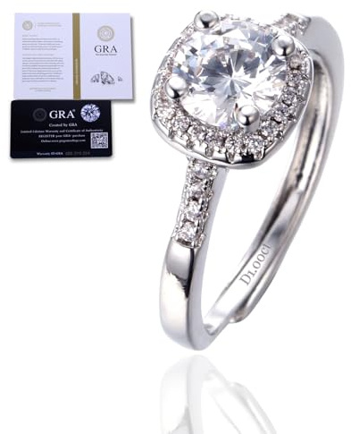 Halukakah D Color 1.0 ct Women's Moissanite Ring Square,1 Carat Lab Grown Diamond with Certificate,Platinum Plated Sterling Silver,Adjustable Size,Timeless Present for Wife,Girlfriend,Birthday,Wedding