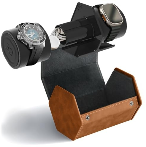 CASE ELEGANCE Étui de voyage de protection pour rouleau de montre à 2 emplacements - Organisateur de montres de qualité supérieure, avec cuir végétalien - (marron)