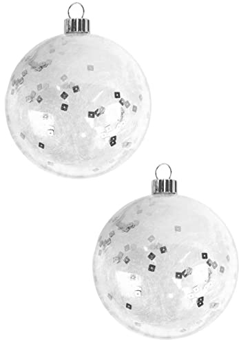 2er XXL Christbaumkugeln Ø16cm, Transparent mit Füllung - Weihnachtsbaumkugeln Baumschmuck Tannenbaumkugel, bruchsicher