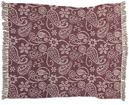 Bloomingville Decke aus recycelter Baumwolle, Paisley-Muster und Quasten, mehrfarbig, Violett