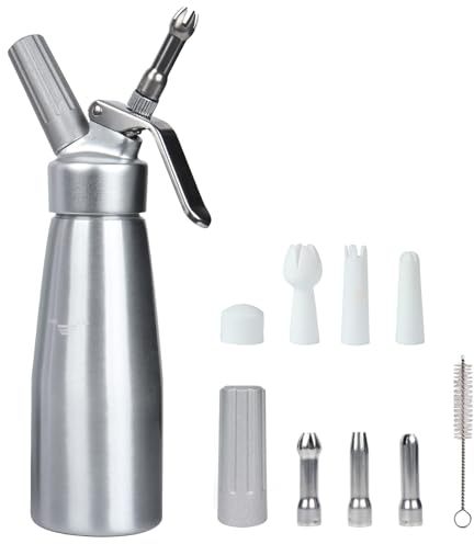 VIGIND Whipped Cream Dispenser 500ml Whipped Cream Charger With Sturdy Aluminum Body And Head,Leak Free,Cream Maker with 2 Sets Decorating Nozzles,Leak Resistant,N2O Chargers (Not Included)