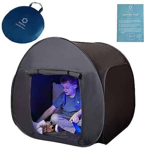Sensorisches Zelt für Kinder zum Spielen und Entspannen | Hilfsmittel bei Autismus, SPD, Ängsten, Konzentrationsmangel | dunkle Pop-up Höhle für autistische Kinder | für Zuhause oder Schule | Klein