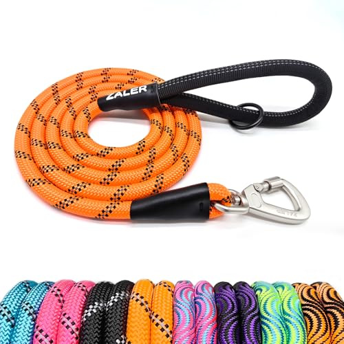 ZALER Rope Dog Leash, 4/5/6/10/15/20/30/50 Foot Reflective Dog Leashes with Carabiner, Heavy Duty Pet Lead for Large and Medium Dogs (4FT, Orange)