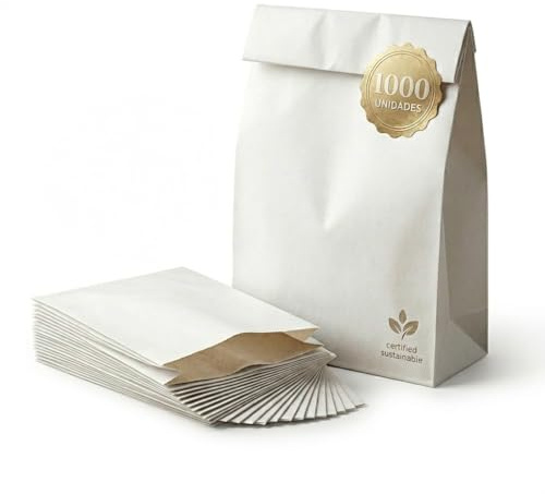 Daymand Store Bolsas de Papel Kraft pequeñas en caja de 1000 uds y Medida 12x20cm Bolsa Papel para Regalos y Chuches