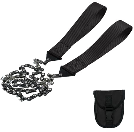 MultiValue Taschenkettensäge, 24 Zoll Langlebige Faltbare Handkettensäge 11 Bidirektionale Sägezähne Drahtsäge Seil mit Tasche Gürteltasche für Camping Outdoor-Zubehör (A, Schwarz)