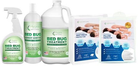 Hygea Natural Twin XL Mattress and Bed Bug Protection Bundle - Exterminator Combo (Bed Bug Spray 24 oz, Refill 128 oz & Laundry Treatment 32 oz), Twin XL Mattress Cover, & 2 Standard Pillow Protectors