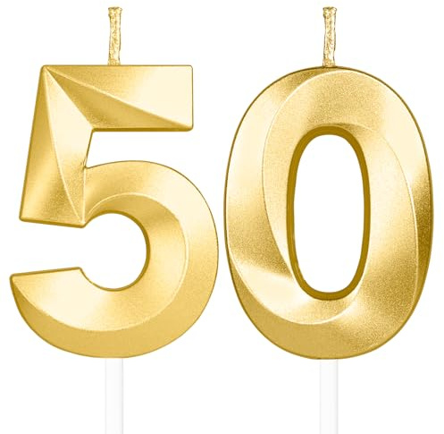 Or profond bougies d'anniversaire en forme de chiffre 50, 8D bougies Or profond décoration de gâteau,décoration de gâteau pour fête d'anniversaire, mariage,bougie d'anniversaire pour gâteau