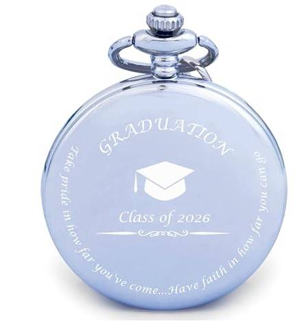 FJ FREDERICK JAMES College Graduation Gift for Him 2026 - Silver Pocket Watch - Engraved ‘Class of 2026’ – Meaningful High School Grad Gifts for Boys/Son