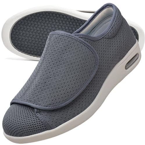 Scarpe Diabetici Uomo Estive Scarpe Ortopediche Donna Scarpe per Diabetici Donna Uomo Hook & Loop Senza Cuciture Scarpe Pianta Larga Extra Profonde Hallux Piedi Gonfi(Gray,36 EU)