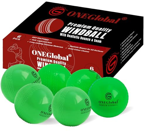 ONEGlobal Premium-Windball, weicher Cricketball, langlebig, geprägte Naht, wahre Sprungkraft und Schwung, Windball, Cricketbälle für Outdoor- und Indoor-Übungen, Coaching, Garten- und Strandspiele (6