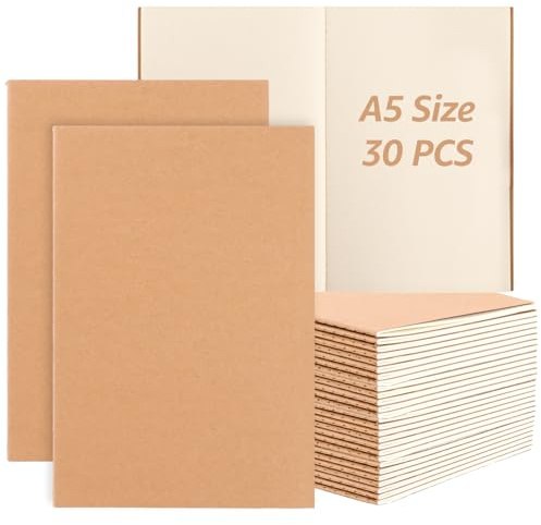 APACALI 30 stycken anteckningsbok A5 blanko, 60 sidor (30 ark) anteckningsblock skissbok kraftpärm, 21 x 14,5 cm anteckningsböcker för kontor och skola, för att rita, doodla, skriva