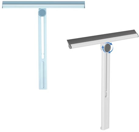 FOSDICK 2pcs Raclette Douche Rotatif à 360°, Raclette de Douche Pliable, 28x30cm Raclette Salle, Raclette Silicone pour Vitre, Raclette Salle de Bain, Raclette Douche Blanche et Bleu pour Miroir