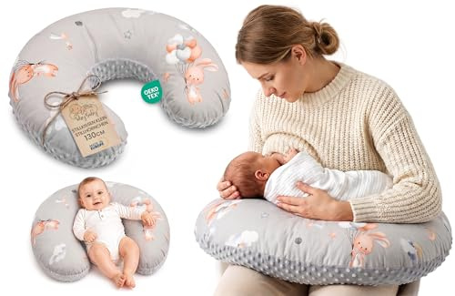 Totsy Baby Cuscino allattamento e gravidanza Minky 130 cm - cuscini neonato per allattare e dormire accessori per mamma y bebe lavabile e multifunzione Oeko-Tex Conigli