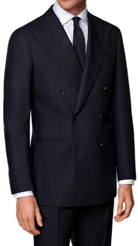 VEQUÈ Abito da Uomo Cerimonia Elegante Doppiopetto Vestito Completo Sartoriale Doppio Petto Giacca e Pantalone Formale (IT, Numero, 50, Regular, Regular, Blu)