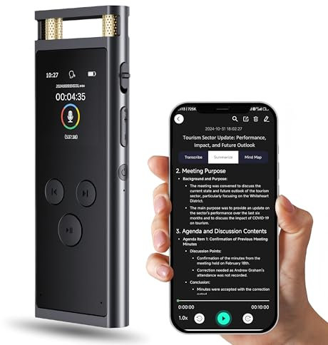 FoCase 64 GB KI-Diktiergerät mit Wiedergabe, Sprachaktivierung, Transkription, Zusammenfassung, Übersetzung, Chat-GPT-Steuerung, Aluminiumlegierung, Audiorecorder