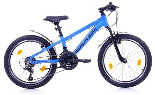 BERLIN BIKE Mountainbike MTB1 Kid: 20 Zoll Aluminiumrahmen, 21-Gang Shimano, Mountainbike für Kinder bis 140 cm Körpergrösse (Blau)
