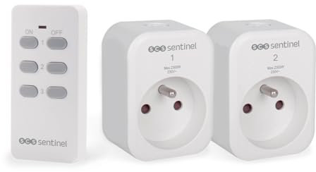 SCS Sentinel HCN0077 Intérieures-2 Prises + 1 Télécommande, Fréquence 433,92 MHz, Modèle Compact, Couleur Blanche, Facile à Installer et Utiliser, Idéal pour Maison et Bureau, Blanc