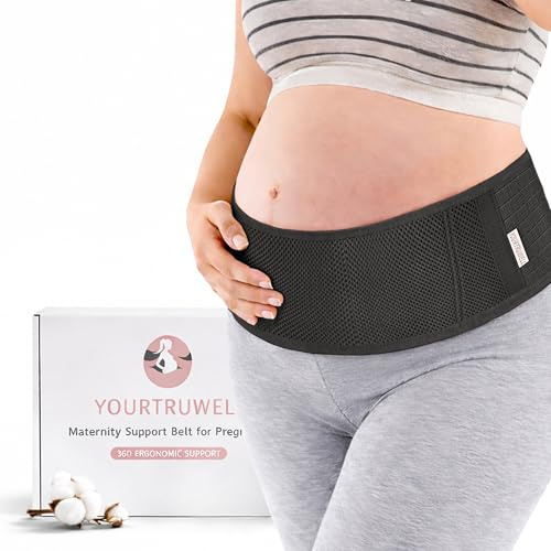 YOURTRUWELL Maternity Belt Back Support - Adjustable Belly Support Band, Breathable Pregnancy Support Band for Back & Bump Support - One Size - Fits Up to 46 Inches - Black