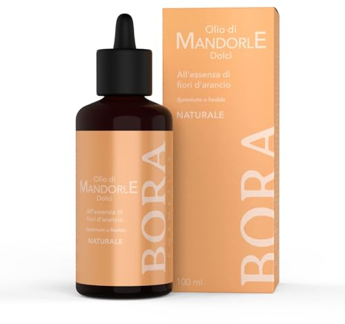 Bora Cosmetics, Olio Mandorle Dolci all'essenza di fiori d'arancio, Olio Elasticizzante per il Corpo, Nutre ed Idrata la Pelle, Ideale per Prevenire le Smagliature, Adatto per Pelle Secca,100 ml