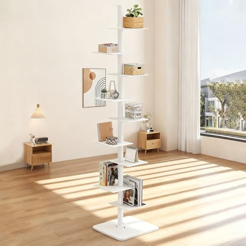 Hocomay Torre de Librería Vertical Con 9 Estantes, Estantería De Metal Estantes Abiertos De Pie De Pie De 360 Grados Organizador De Pantalla De Escalera De Estilo Industrial Para Estudio Sala De Estar