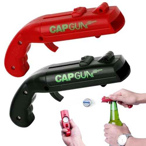 2 PCS Apribottiglie, Regalo Uomo Compleanno, a forma di pistola giocattolo con lanciatappi, ideale per aprire bottiglie di birra, per bar e feste, lancia i tappi oltre 5 metri