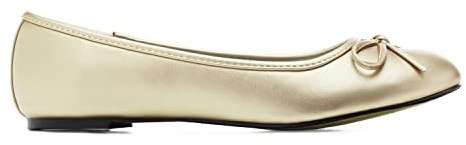 Andrés Machado - Platta ballerinaskor för kvinnor/flickor med blockklack och dekorativ rosett -TG104 – Loafer - Mjuk Guld, EU 42