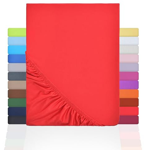 NatureMark Jersey Spannbettlaken, Spannbetttuch 100% Baumwolle in vielen Größen und Farben MARKENQUALITÄT ÖKOTEX Standard 100 | 180 x 200 cm - 200 x 200 cm - rot