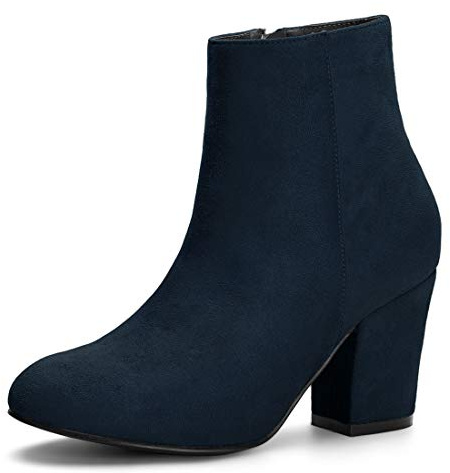 Allegra K Botines De Tacón Grueso Con Cremallera Lateral Punta Redonda Para Mujeres Navy Blau 40