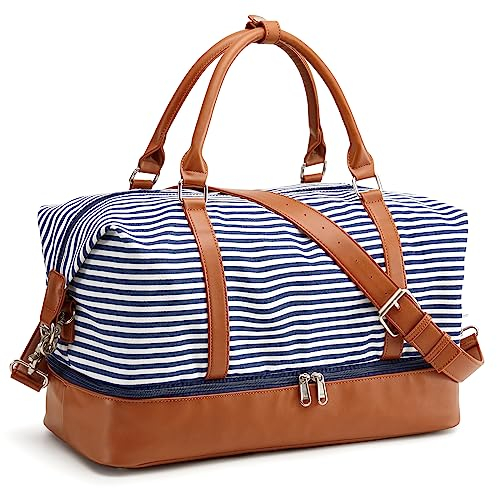 S-ZONE 30 l/45 l Damen-Wochenendtasche, Segeltuch, Übernachtungs-Tragetasche, PU-Lederriemen, Reise-Wochenendtasche, Übernachtung, Handgepäck mit Schuhfach, Schultertasche, Damen-Reisetasche, 30 l