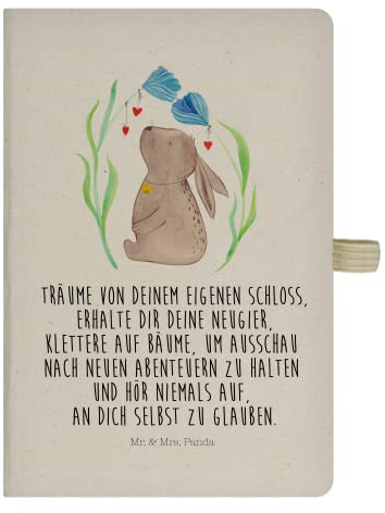 Mr. & Mrs. Panda DIN A5 Baumwoll Notizbuch Hase Blume - Geschenk, erstes Kind, Hoffnung, Kladde, Tagebuch, Osterhase, Schreibheft, Schreibbuch, Ostern, Geburtstag, Ostergeschenke, Notizen, Osternest