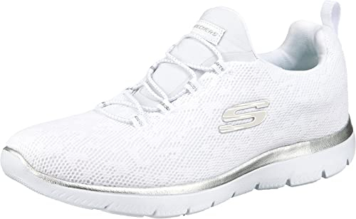 Skechers Damen Summits Leopard Spot Sportschuhe, White Mesh Silver Trim, 38.5 EU