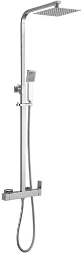 VALAZ Columna Ducha Monomando Cromado | Mezclador Agua Fría y Caliente, Ahorro de Agua | Instalación Fácil y Rápida | Inoxidable, Redonda, Longitud 80-120 cm, Rociador 20 cm, Serie Segura