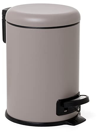 TATAY Kosmetikeimer mit Edelstahlpedal, 3L Kapazität, herausnehmbarer Innenraum, Soft-Lock-Verschluss, BPA-frei, Farbe Taupe. Maße: 17,5 x 22,5 x 25 cm.