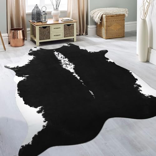 BENRON Premium Black Faux Cowhide Rug 55x62 Inch, Cow Print Rugs for Living Room Bedroom Western Decor, Cute Animal Cow Hide Rug Carpet 4'7''x5'2'', (HS685HI)