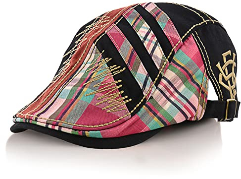 M MOACC Men Newsboy Cap Cotton Buckle Adjustable Beret Hat Flat Driving Caps Gatsby Cabbie Hats #12489 Black