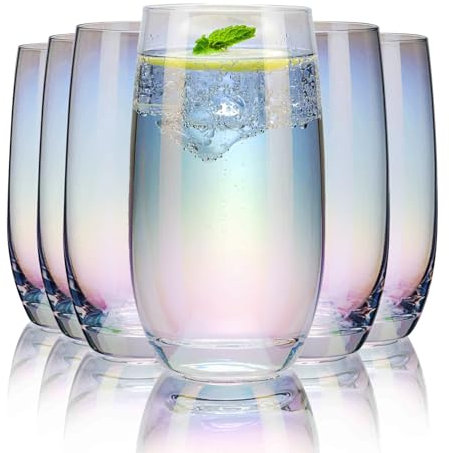 CUKBLESS Iriserande dricksglas set med 6 – kristall Highball vattenglas – glaskoppar för vatten, juice, dryck, mojito-44 ml