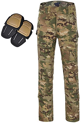 Uugood Pantalon Camouflage Homme, Pantalon Tactique pour Homme avec Genouillères Pantalon Cargo Militaire Pantalon Sport pour Chasse Paintball Randonnée Airsoft