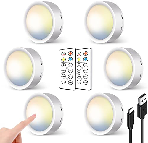 Foco LED Recargable con Pulsador - 2400mAh Luz Vitrina LED Sin Cable Luces Armario con Mando Lámpara Bajo Muebl Cocina Inalámbricas Luz Nocturna USB con Adhesiva Iluminacion Interior por Escalera
