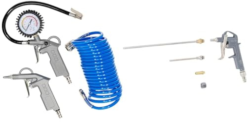 Güde Druckluft-Set 3tlg. 84091, Blau/Grau & BGS 3215 | Druckluft-Ausblaspistole | Alu-Druckguss | mit 3 Düsen 25-100 - 200 mm | Druckluftpistole